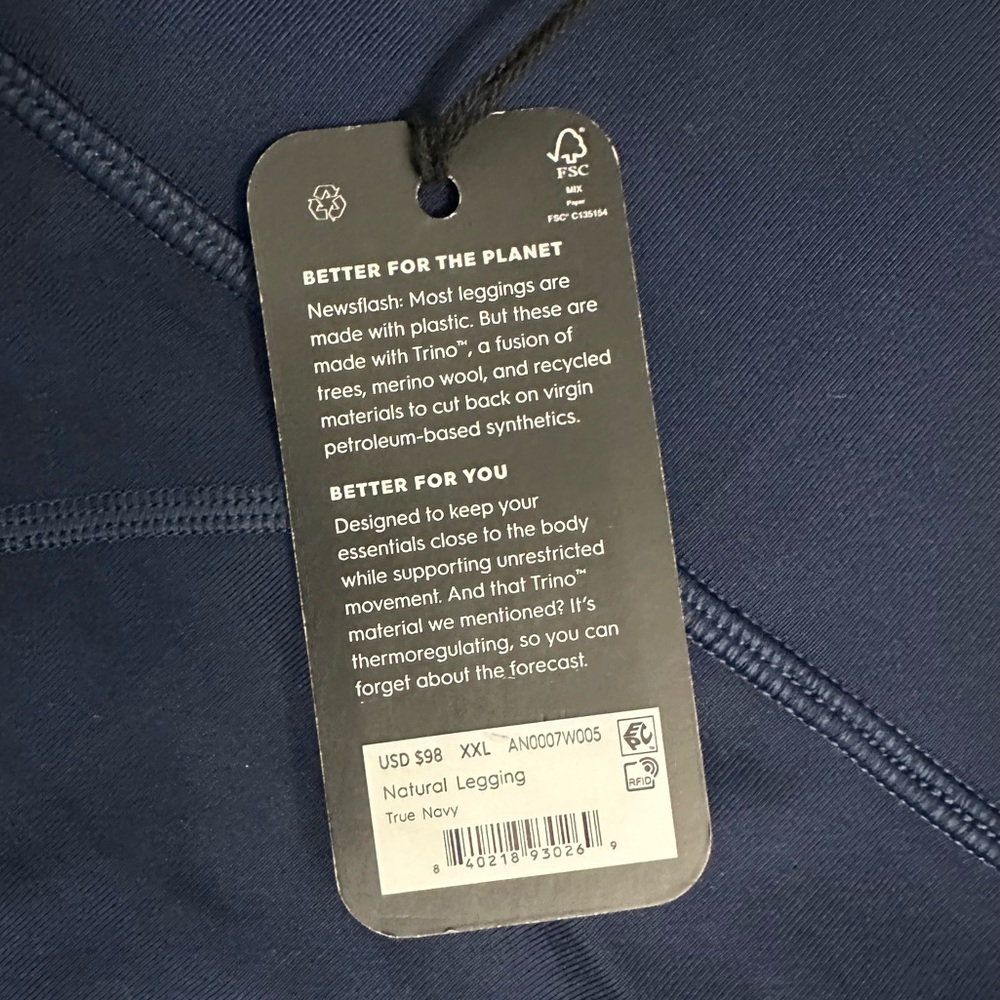 NWT Allbirds Natural Leggings size XXL in True Navy - Picture 5 of 5